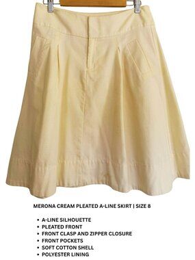 Merona Cream Pleated A-Line Skirt | Size 8